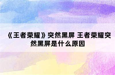 《王者荣耀》突然黑屏 王者荣耀突然黑屏是什么原因